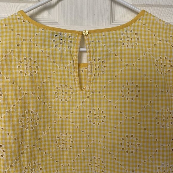 Crown & Ivy Yellow White Eyelet Gingham Size Large Short Sleeve Top Blouse - Picture 5 of 8